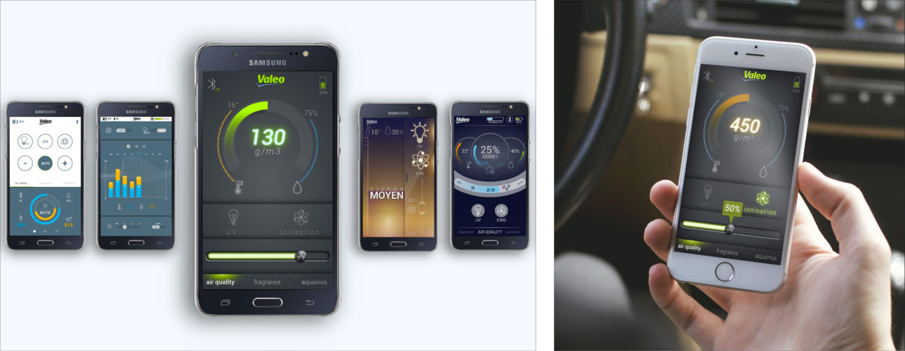 Valeo, Purificateurs d’air connectés pour habitacle automobile et pistes créatives IHM - Axena Design Objets connectés et design digital