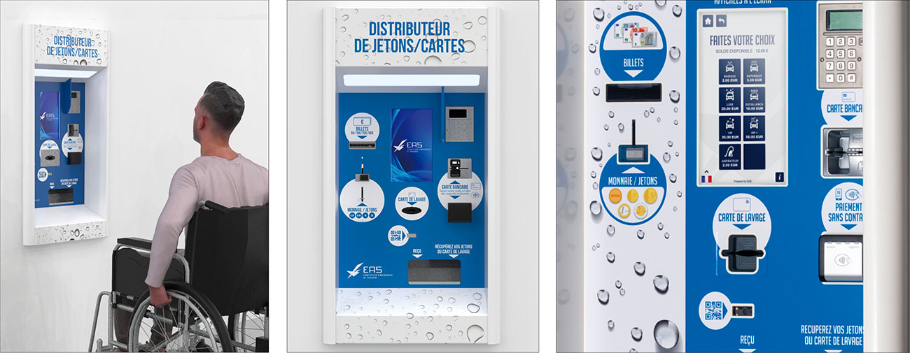 Cap Monétique, EAS, Borne de paiement pour portique de lavage automatique, Axena Design Produits grand public