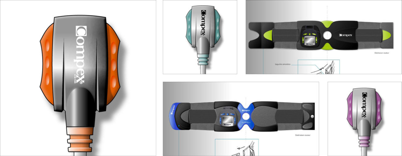 Compex, Gamme de terminaux de stimulation musculaire et ceinture de stimulation, Axena Design Produits grand public