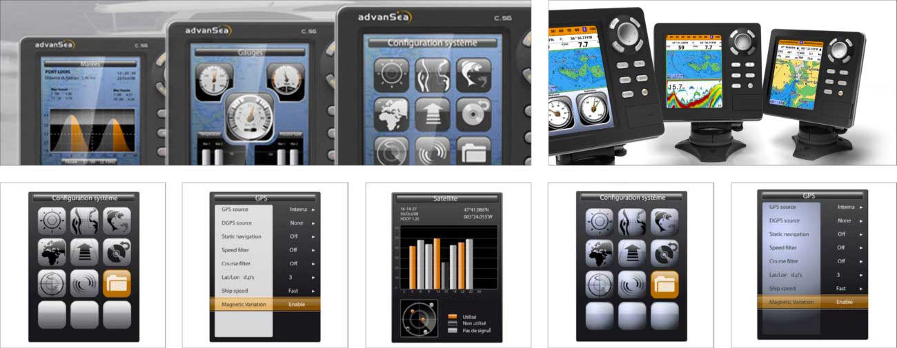 Plastimo, Gamme d’instrumentation de navigation et de radiocommunication de plaisance, Terminaux et IHM. Réalisation Axena Design Produits grand public.